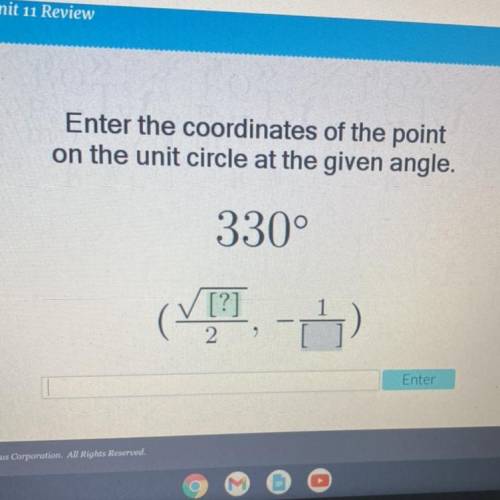 Enter the coordinates of the point
on the unit circle at the given angle.
330°
(一)
