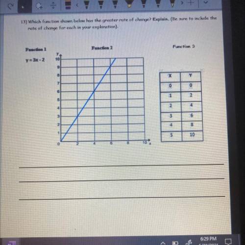 Which function shown below has the greater rate of change? Explain. (Be sure to include the

rate