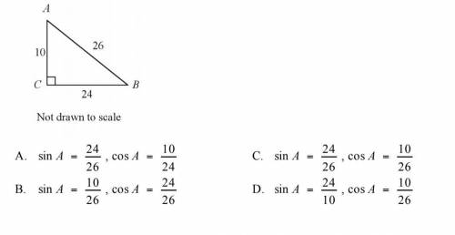 Write the ratios for sin A and cos A. Triangle not drawn to scale