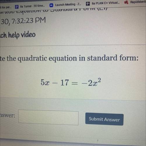 Write the quadratic equation in standard form.