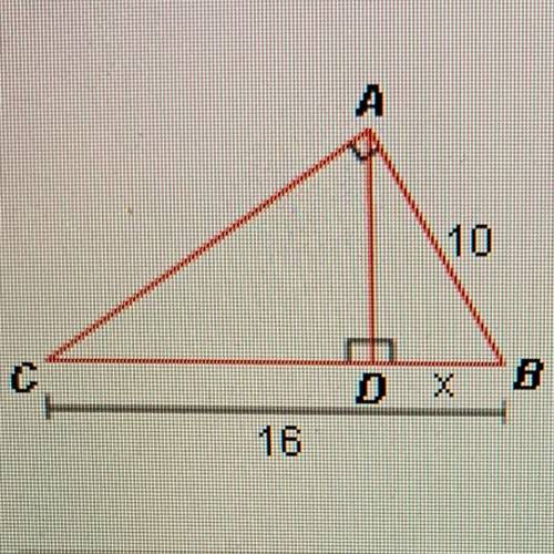 What is the value of x in the figure ? In this diagram,

△ABD≅△CAD.
A √160
B 8
C 16/5
D √5
E 25/4