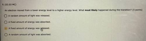PLZ HELP! An electron moved from a lower energy level to a higher energy level. What most likely ha