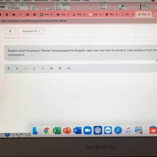 What is ponyboy’s theme for his essay/paper for his English class and why did he chose to write it?