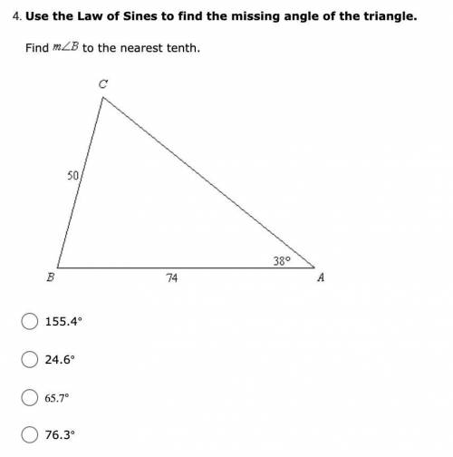 Use the Law of Sines to find the missing angle of the triangle

find mB to the nearest tenth
155.4