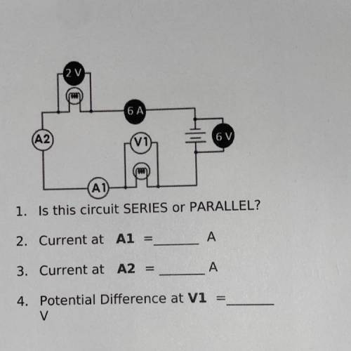 1. Is this circuit SERIES or PARALLEL?

2. Current at A1 =___Amps
3. Current at A2=___Amps
4. Pote