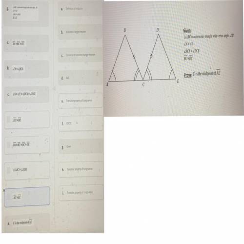 (25 points) (Will give brainliest for any actual answer)

GEOMETRY PROOF (MATCHING)
Using the phot