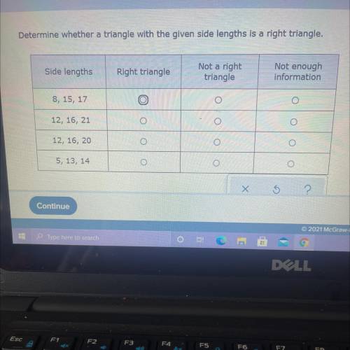 Determine whether a triangle with a given size length is a right triangle. Please please help I nee