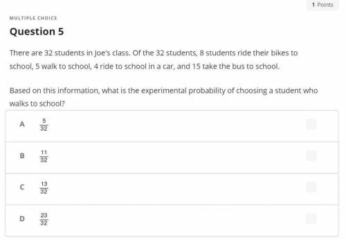 There are 32 students in Joe's class. Of the 32 students, 8 students ride their bikes to school, 5
