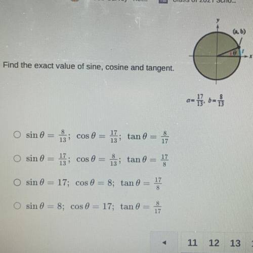 Willl give 100 points!! 
Find the exact value of sine, cosine and tangent.