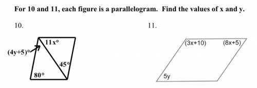 Find the values of x and y. (I will give brainliest)