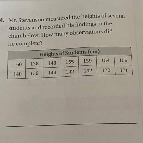 Mr. Stevenson measured the heights of several

students and recorded his findings in the
chart bel