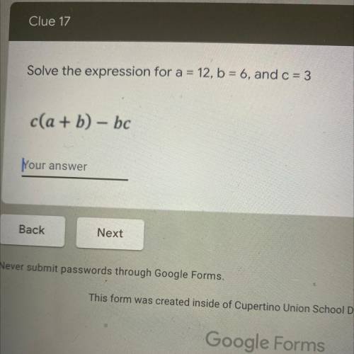 Solve the expression for a=12 b=6 and c=3