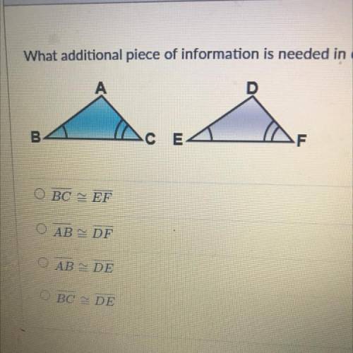 What additional piece of information is needed in order to say that these two triangles are congrue