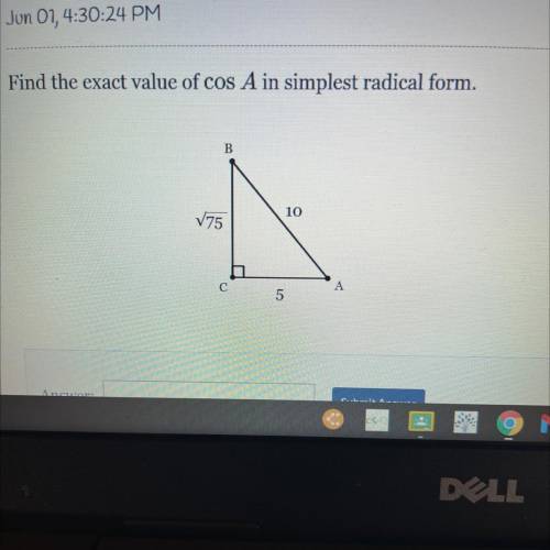 Find the exact value of cos A in simplest radical form