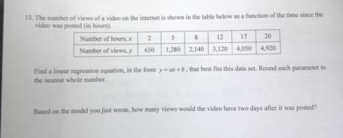 The number of use of a video on the Internet is shown in the table below as a function of the time