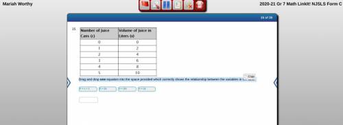 Drag and drop one equation into the space provided which correctly shows the relationship between t