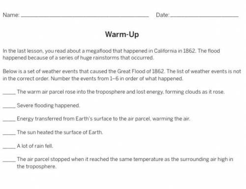 List events for chapter 2 amplify science weather pattern test warm up question on page 49