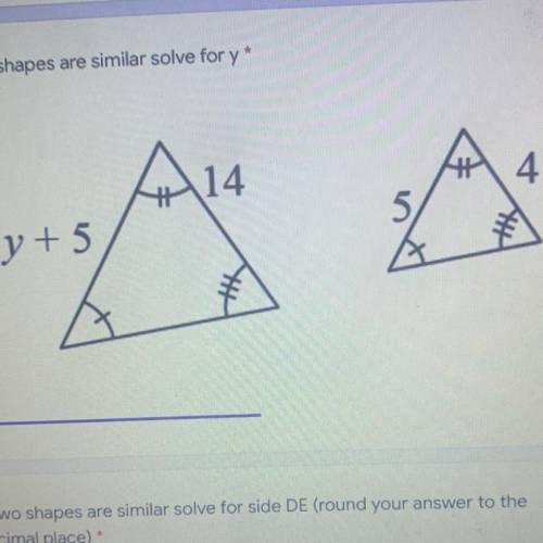 The two shapes are similar solve for y