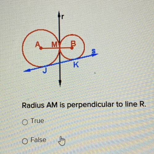 Ам B
Radius AM is perpendicular to line R.
O True
O False