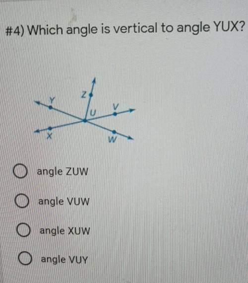 Which angle is equivalent to angle YUX​