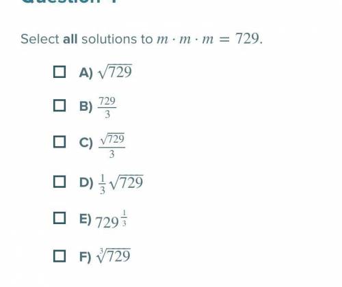 Select all solutions to m·m·m=729.