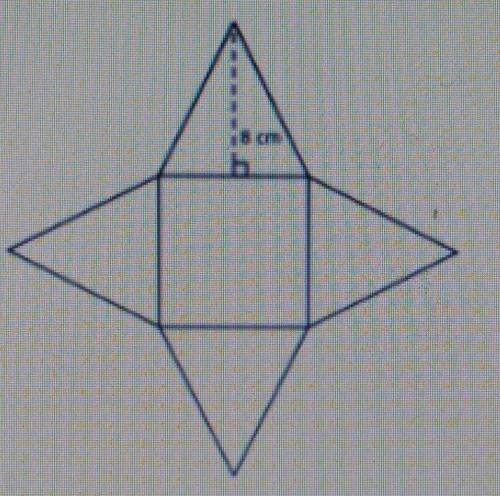 A net of a square pyramid is shown. The total area of the pyramid's triangular faces is 80 cm'. Wha