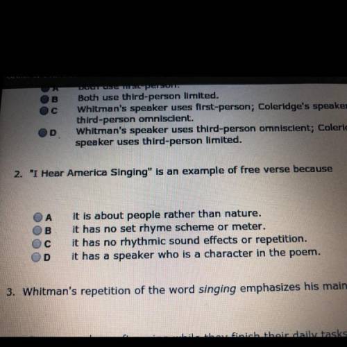 I Hear America Singing is an example of free verse because