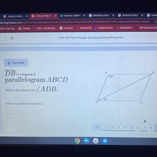 PLEASE HELP

DB is a diagonal of
А
105
parallelogram ABCD.
What is the measure of Z