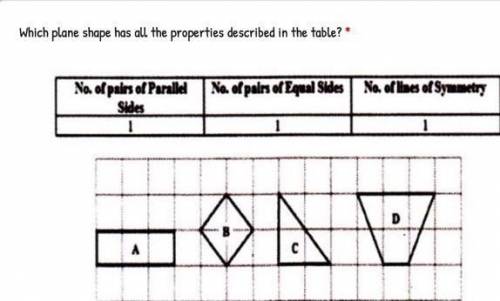 Which plane shape has all the properties described in the table? *