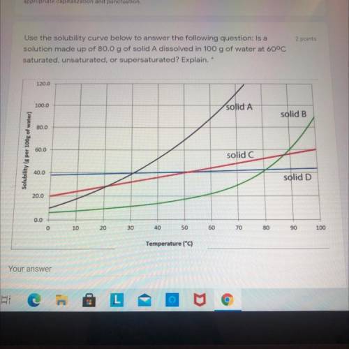 Use the solubility curve below to answer the following question: Is a

solution made up of 80.0 g