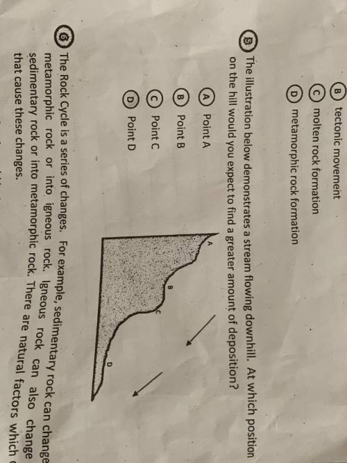 The illustration below demonstrates a stream flowing downhill. At which point on the hill would you