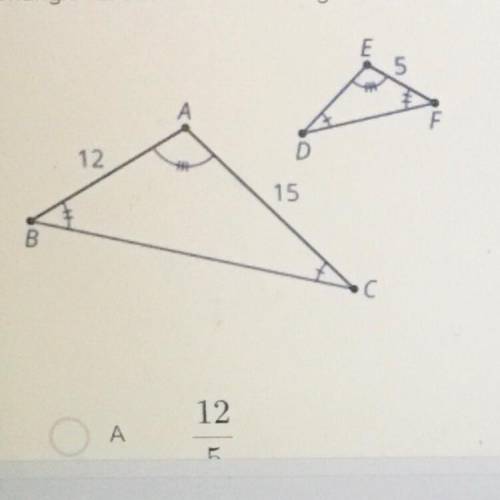 Triangle ABC is similar to triangle EFD. What scale factor is required to dilate triangle ABC so th