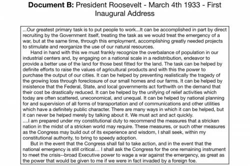 Document 2 - President Roosevelt - March 4th 1933 - First Inaugural Address

Based on this speech,