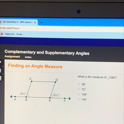 What is the measure of angle CBE￼￼?