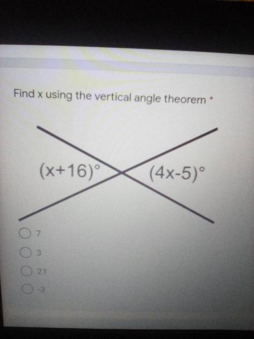 Find x using the vertical angle theorem.