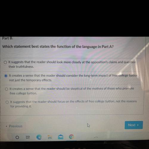 Which statement best states the function of the language in part A