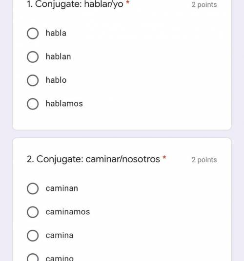 Conjugat:hablar/yo 
Can you guys help me out