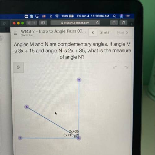 Use your value of x to find the measure of angle n
Please help me