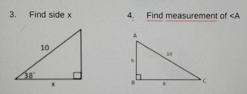 For problems 3-4, identify the indicated side length or angle measurement.​