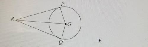 RP and RQ are tangent at point G at P and Q. If m angle PRG=35, find m angle PGR​