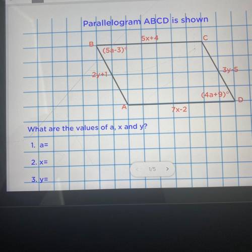 Parallelogram ABCD what are the values of a x and y