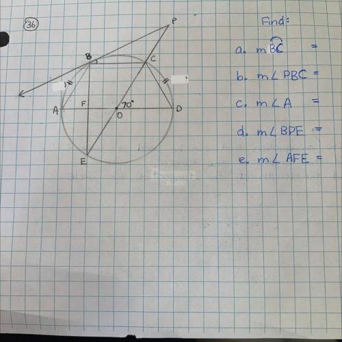 ABCD is inscribed in circle O. m COD = 70. AOD is the diameter, PB is tangent to circle O at B. PCO