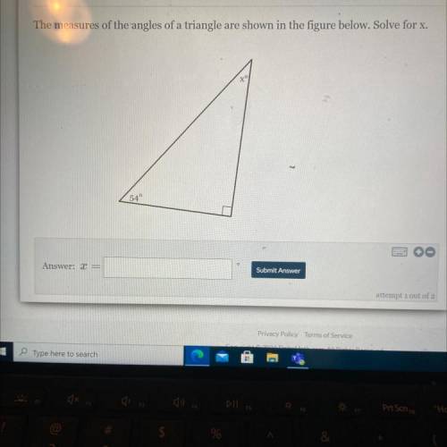 The measures of the angles of a triangle are shown in the figure below. Solve for x.
54°