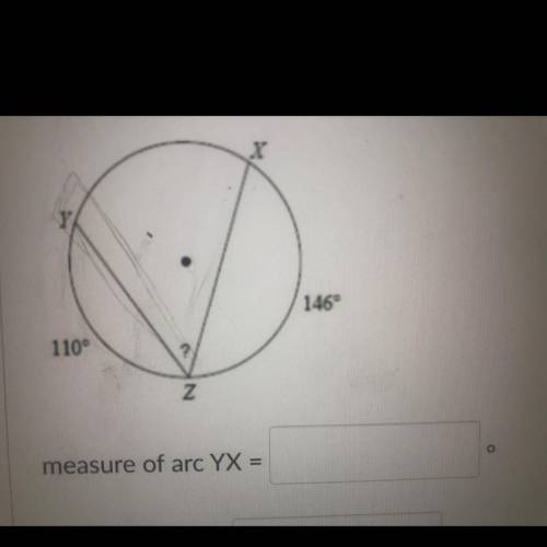 Find the measure of arc YX in the inscribed angle C in the circle below