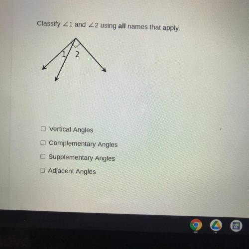 Classify angle 1 and 2 using all names that apply