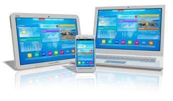 Look at the electronic devices of a tablet, smartphone, and laptop below. Conduct research online a