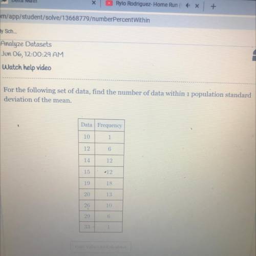 For the following set of data, find the number of data within 1 population standard

deviation of