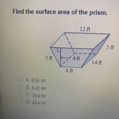 Find the surface area of
the prism.
