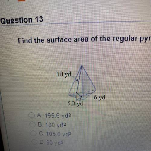 Find the surface area of the regular pyramid.