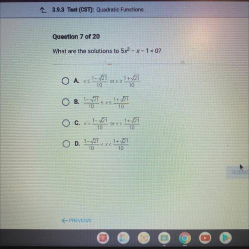 What are the solutions to 5x2 - x-1<0?